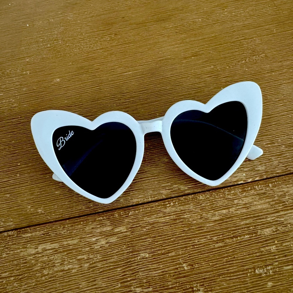 Heart-Shaped BRIDE White Sunglasses